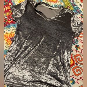 POL Silver Crushed Velvet V-Neck Top! NWOT!
